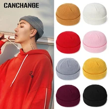 Зимняя шапка бини для женщин и мужчин, модная кепка в стиле хип-хоп с коротким рукавом, одноцветная вязаная эластичная Повседневная Кепка унисекс