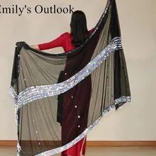 Женский танцевальный шарф для живота вуаль большой размер блесток ручной шарф сценическая Одежда для танцев шарфы малая шаль