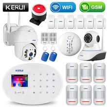 Kerui wi fi gsm sistema de alarme segurança em casa inteligente com 2.4 Polegada tft painel toque controle app sensor sem fio do assaltante câmera ip