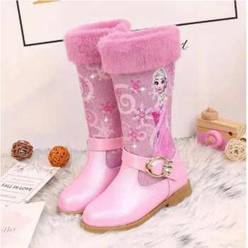 

Girls Elsa Leather Boots Shoes For Winter Baby Girls Warm Fur High-heeled Snow Queen Princess Boots