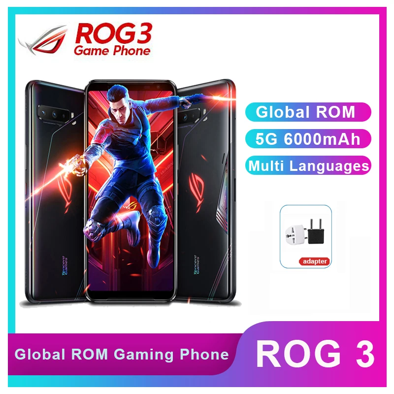 

Asus ROG Phone 3 5G Snapdragon 865/865 Plus 12/16GB RAM 128/256G/512GB ROM NFC 6000mAh 144HZ FHD+ Gaming Phone ROG3 Smartphone