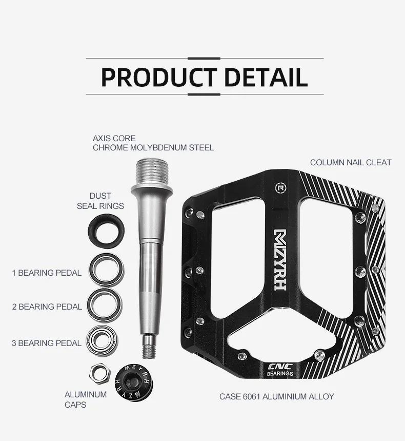 MZYRH 3 Bearings Bike Pedals Non-Slip MTB Pedals Aluminum Alloy Flat Applicable Waterproof Cycling Accessories