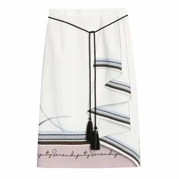

2019 Autumn New Elegant Tassels with Drawstring H Type Suit Skirt Mid-length Skirt 119306c6913