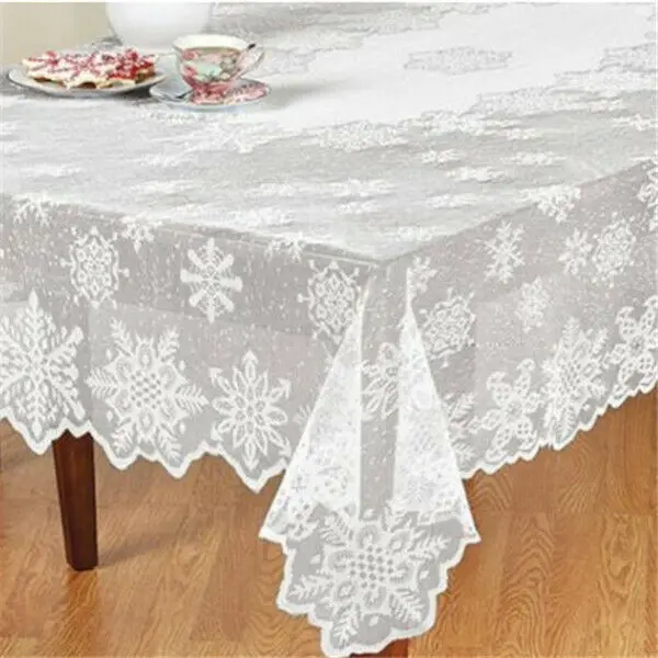 

White Lace Dining Table Cloth Cover Round Square Christmas Tablecloth Party Decor Snowflake Xmas Table Cloth Decorative Cover