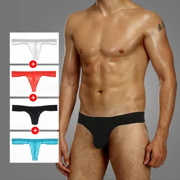 

Men underwear ice silk sexy gay sissy tanga hombre Jockstrap penise bag breathable thin men solid g strings thong underwear