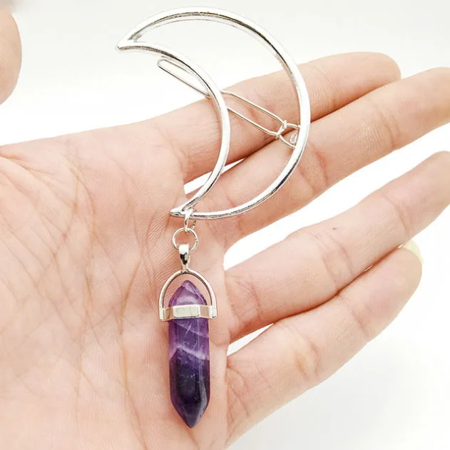 Amethyst 1 шт. натуральный кристалл Аметист шестиугольные заколки для волос кварцевые минеральные украшения декоративные аксессуары подарочные аксессуары для волос женские - Цвет: Amethyst
