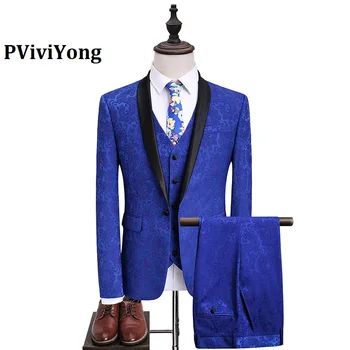 

PViviYong brand 2019 high quality suit men wedding, banquet，date, party, Shawl collar suit 3 piece (Jackets + Vest + Pants) 6047