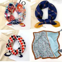 100% Pure Silk Scarf Women Neck Hair Band Foulard Square Small Headband 2025 Fashion Print Neckerchief Scarves Bandana 53*53cm