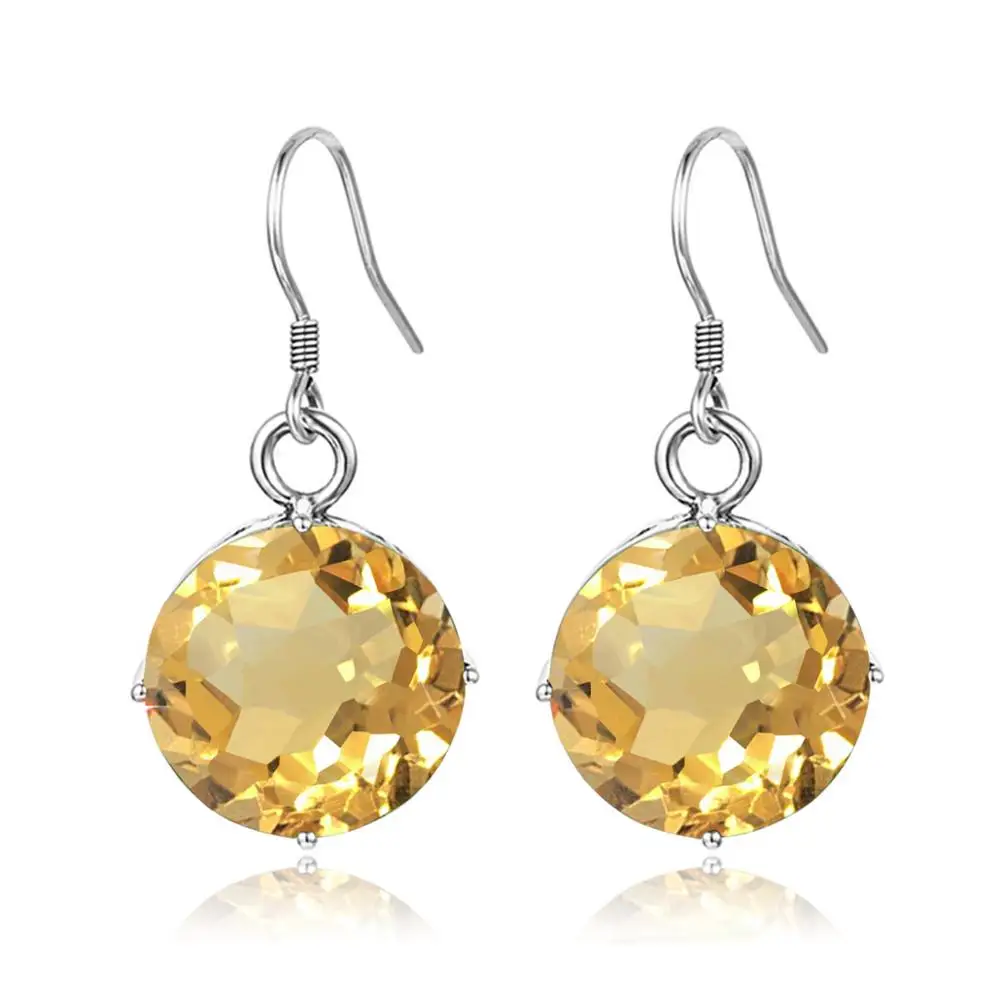 

Silver Earrings For Women Elegant Exquisite Yellow Citrine Drop Earring Round Flower 925 Silver Fashion Jewelry Christmas Gifts