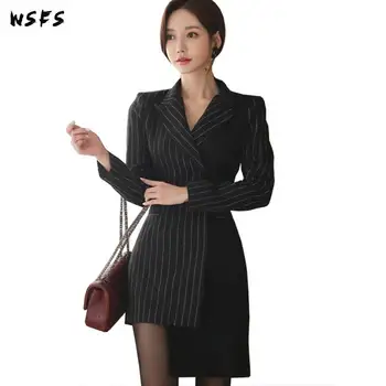 

Black Dress Women Full Striped Vintage Elegant Korean Autumn Dresses Bandage Bodycon Sexy Party Mini Wrap Asymmetrical Clothes