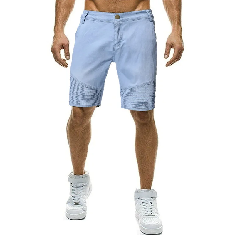 

Men Pleated Cowboy Solid Color Shorts 1011-1