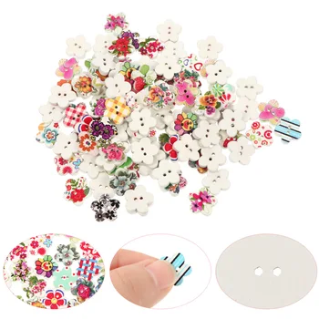 

200pcs Flower Painted Wooden Sewing Fasteners Sewing Buttons DIY Handcraft