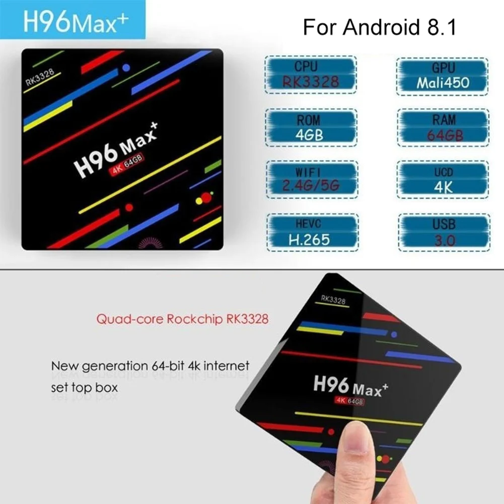H96 Max 4+ 64GB четырехъядерный 2,4G WiFi ТВ приставка телеприставка медиаплеер для Android 8,1