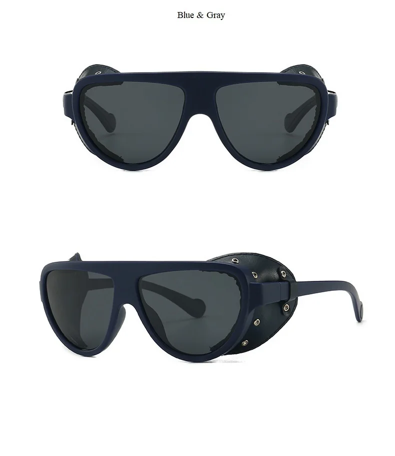 Steampunk Black Pu Leather Frame Polarized Sunglasses For Men Vintage Luxury Brand Round Punk Sun Glasses Women Chic Eyewear New
