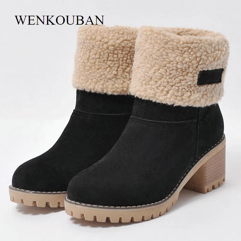 warm square heel snow boots