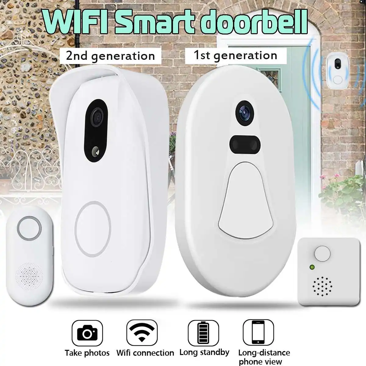 

Waterproof WIFI Doorbell Photo-taking Night Vision Security Door Bell Wireless HD Photo Indoor Outdoor Alarm for Burglarizing