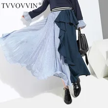 TVVOVVIN, новинка, Осень-зима, высокая эластичная талия, черная, в полоску, с оборками, стежка, свободная, Irreglar, полубоди, юбка для женщин, J960