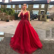 

Plus Size Spaghetti Strap Long Prom Dresses Boho Appliques Lace Sequines Evening Gowns Tulle V-Neck vestidos de novia