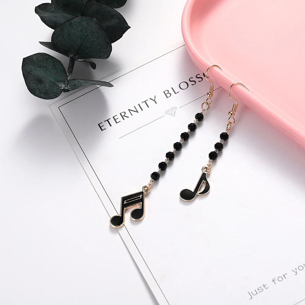 Newest Black Music Pendant Drop Earrings For Women Trendy Gold Color Chain Bead Tassel Earring Jewelry