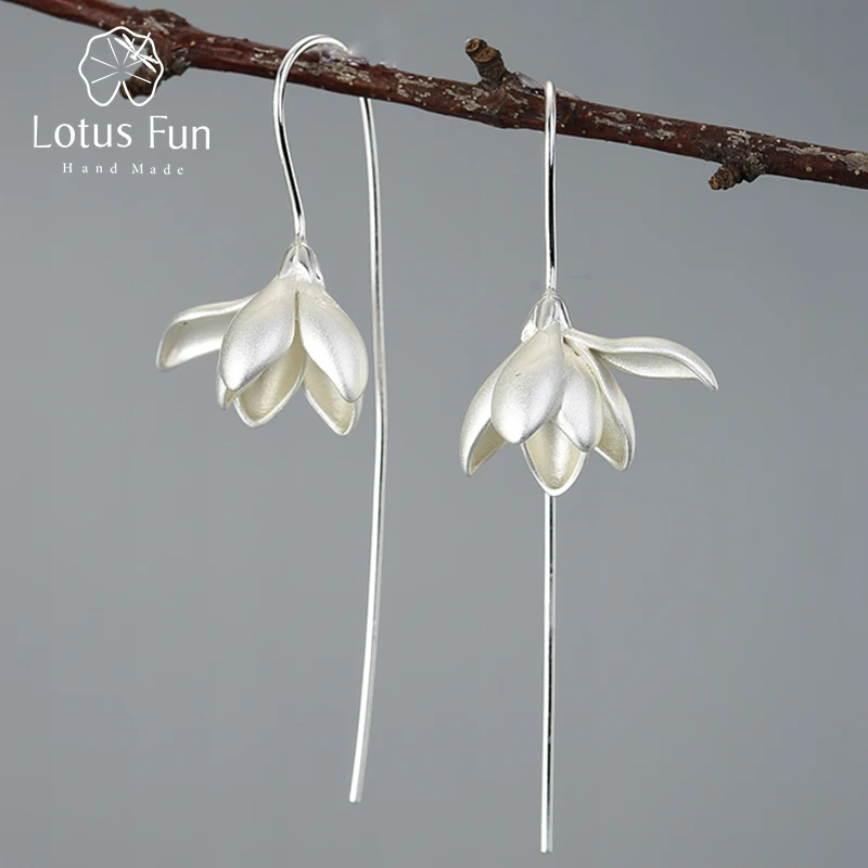 

Lotus Fun 18K Gold Elegant Magnolia Flower Dangle Earrings Real 925 Sterling Silver Designer Fine Jewelry Earrings for Women