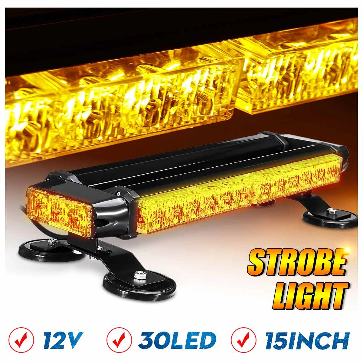 30LED Hi-Power Warning Emergency Roof Beacon Flash Strobe Light 12V Amber Yellow 30LED Hi-Power Warning Emergency Roof Beacon Flash Strobe Light 12V Amber Yellow