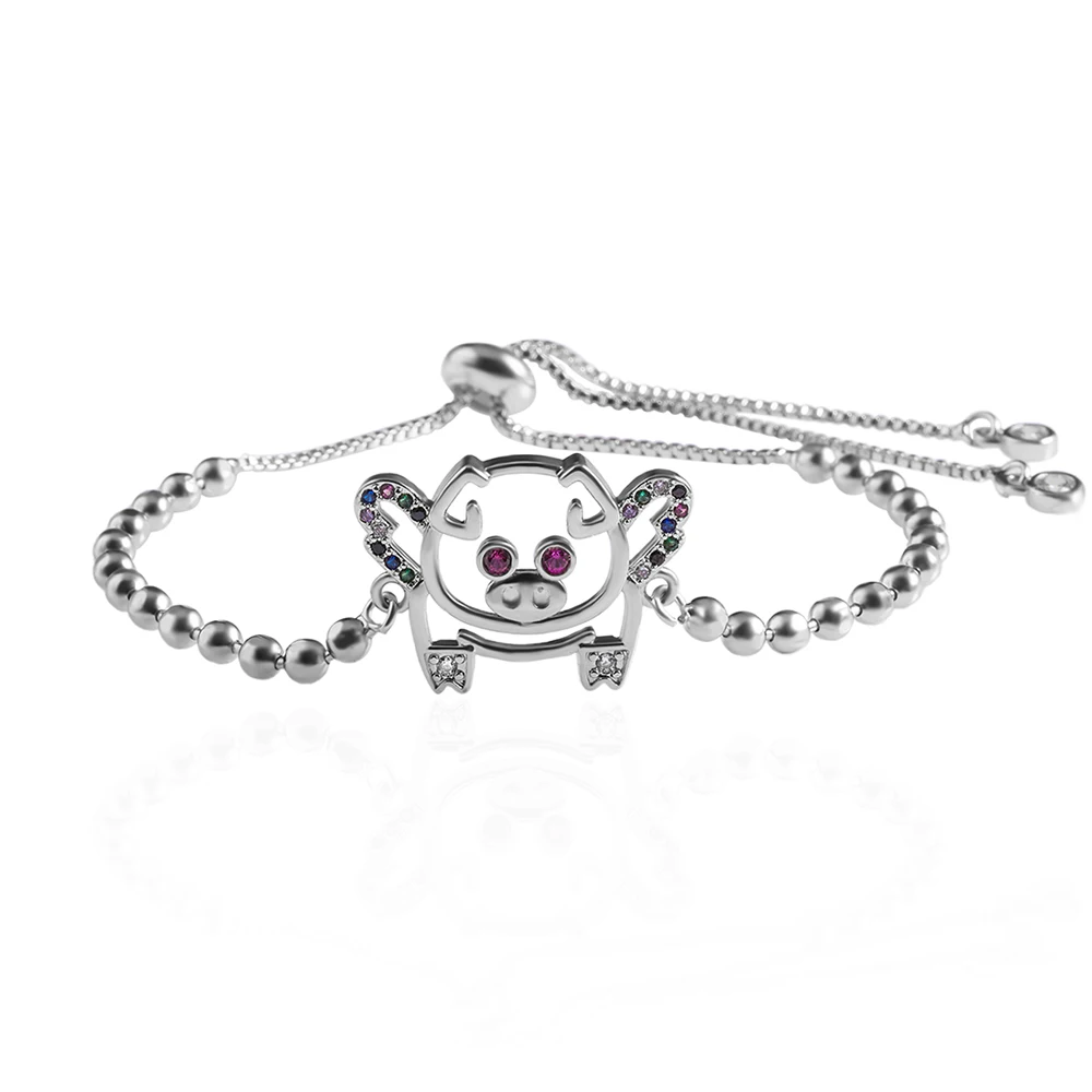 Милый дизайнерский браслет со Свинкой для женщин, Регулируемый тонкий микро-проложенный AAA циркониевый эмаль, ювелирные изделия для девочек, новые подарки