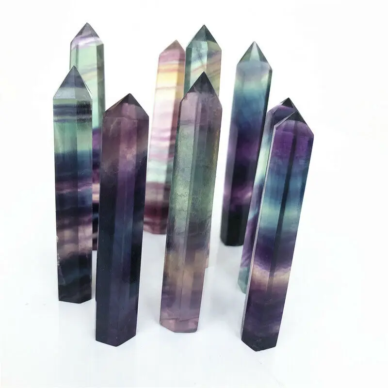 

Dropshipping 1pc 60-80mm Natural Rainbow Fluorite Quartz Crystal Point Healing Hexagonal Wand Natural Quartz Crystals