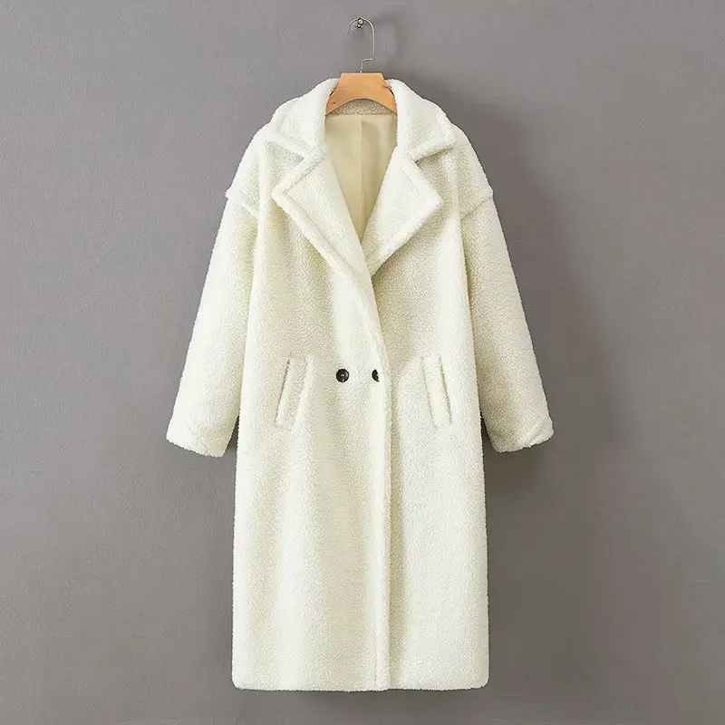 Heydress, Женское зимнее теплое длинное пальто из искусственного меха, винтажное, с длинным рукавом, женское, толстое, плюшевый мишка, пальто, повседневное, свободное, большие размеры, верхняя одежда - Цвет: white