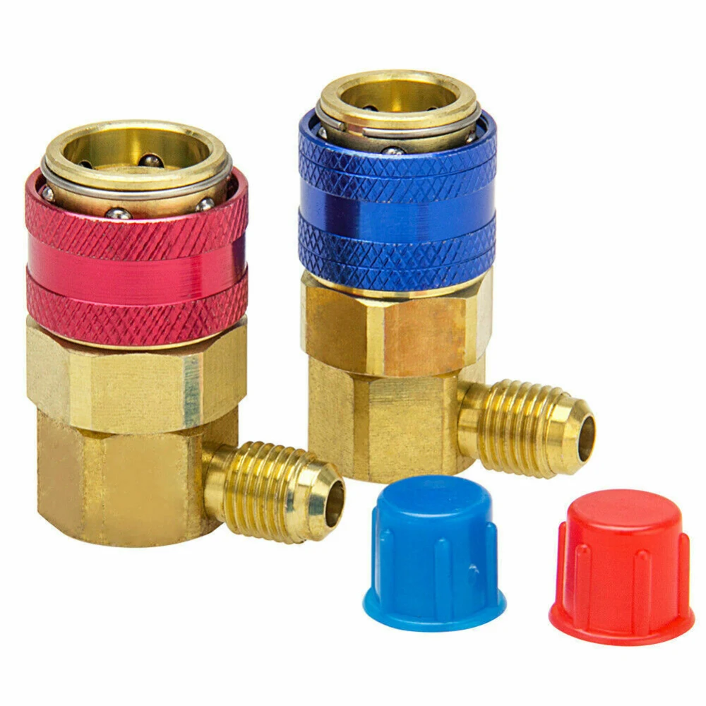 

DJSona Low High Pressure Side Quick Connector Adapter For R134a A/c Manifold Gauge Conversion Kit High Low Angle Quick Adapter
