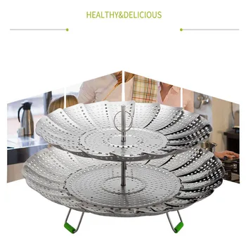 

Multifunctional Steam Dish Stainless Steel Double-layer Folding Steamer Family Steamer Telescopic Folding Steamer