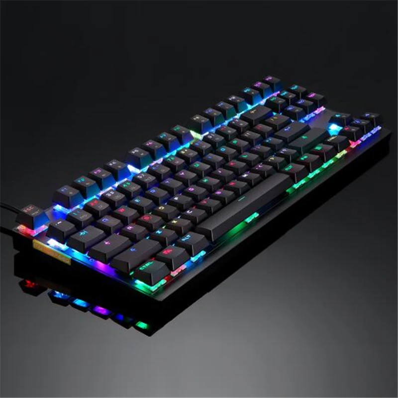 Механическая клавиатура фоновая подсветка RGB светодиодный проводной компьютерная игровая клавиатура, синие/красные переключатели, 87 клавиш N-Key rolover(черный и розовый