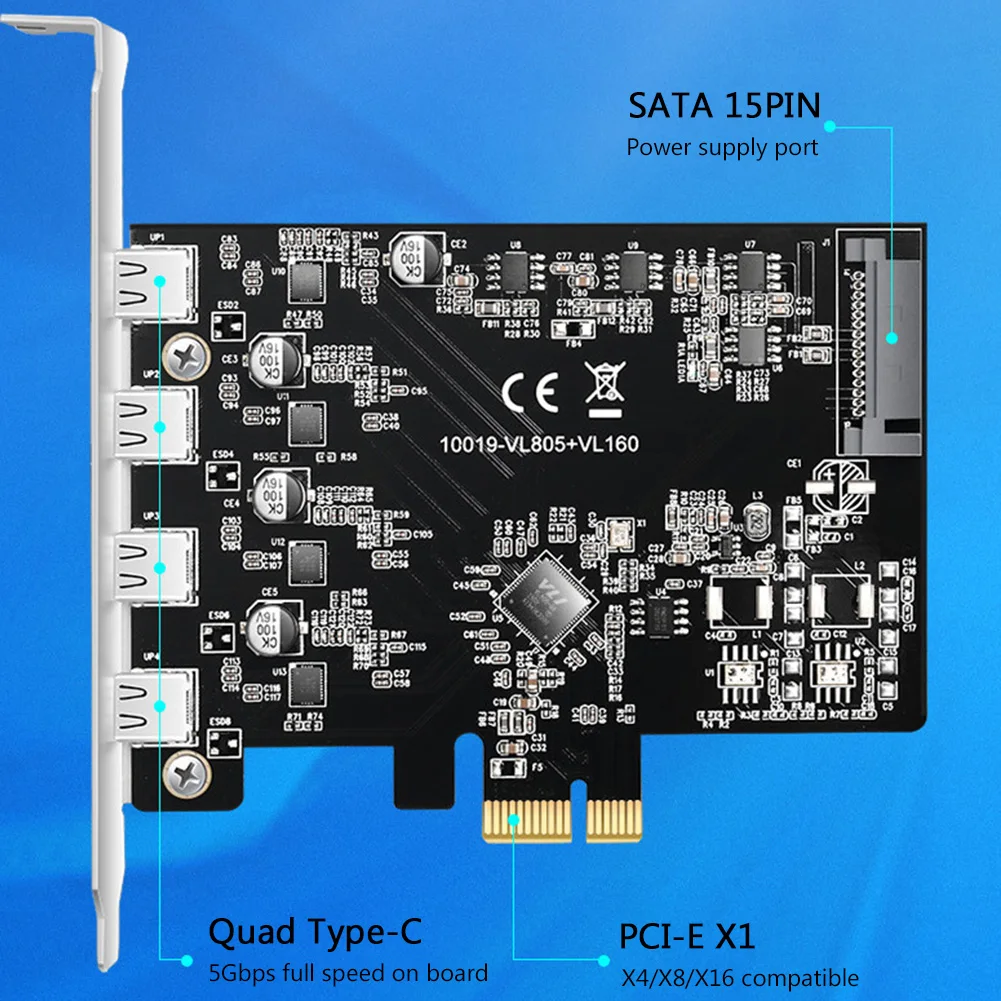 PCIE para Tipo-C USB 3.1 Cartão de