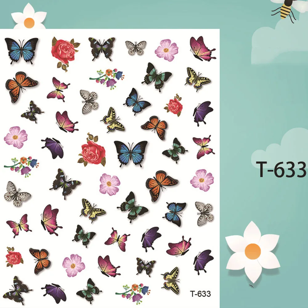 

1 Sheet 3D Flying Butterfly Design Nail Art Sticker Ultra-Thin Mixed Big Decals Colorful Nail Art Decorations Adhesive Slider