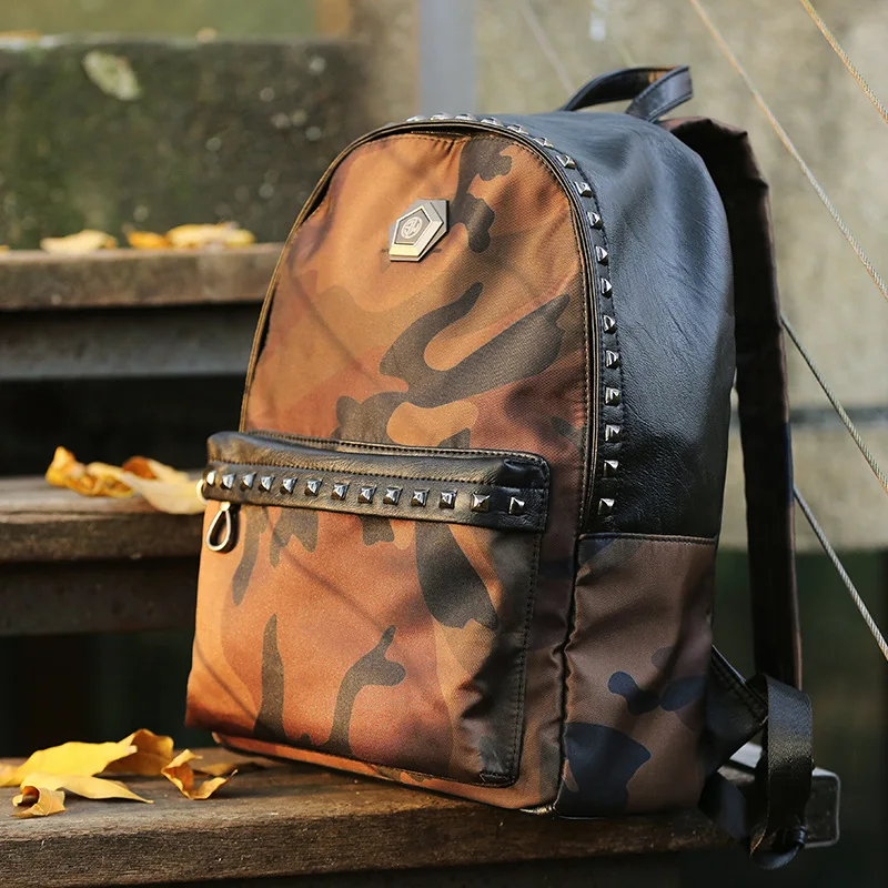 

Rivet student bag computer backpack Korean fashion men's and women's shoulder bag Camo Leopard backpack