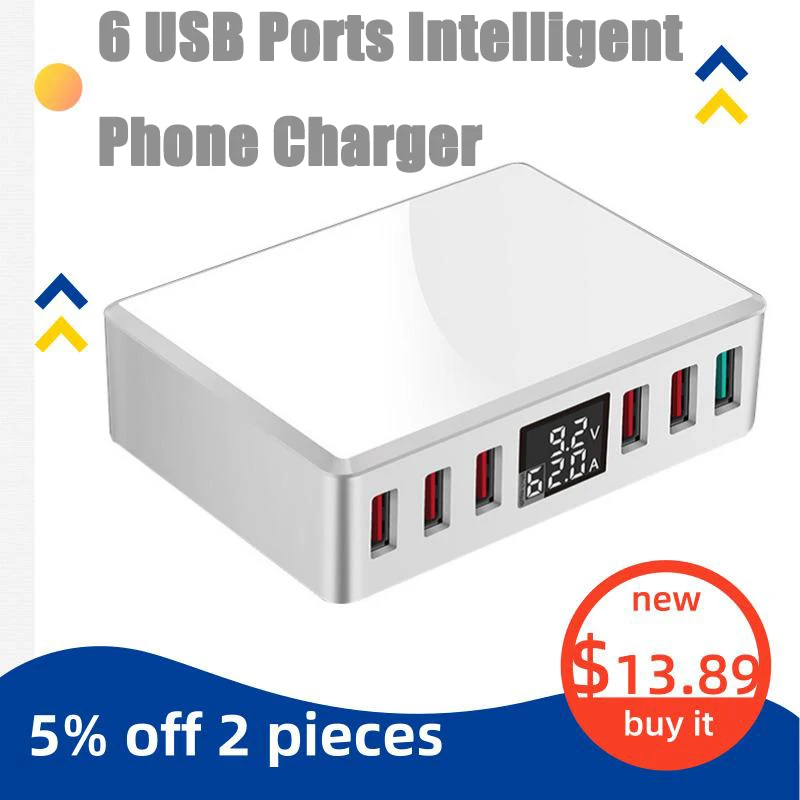 Зарядное устройство для телефона 6 usb портов Интеллектуальный адаптер портативный телефон Настольный разветвитель с экраном для путешествий на открытом воздухе для всех смартфонов