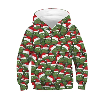 Рождественский свитер с капюшоном для мальчиков и девочек с объемным рисунком; Рождественская елка; Санта-Клаус; Детское пальто; одежда для детей - Цвет: TZ174-Green