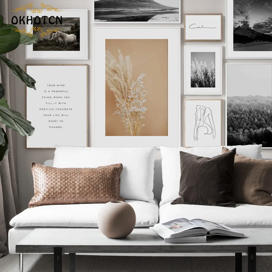 

Nordic Abstract Body Line Art Canvas Painting Reed Horse Black and White Landscape Poster and Print Modern Home Decoration