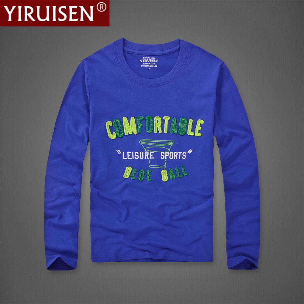 

YiRuiSen Branded Casual Embroidery 100% Cotton Mens TShirts Top Quality Autumn Long Sleeve Male Designer Clothes Soft Daily Tees