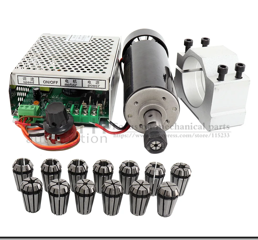 Free shipping 500w Air cooled spindle Motor +13pcs ER11 chuck + 52mm clamps + Power Supply speed governo tool holder