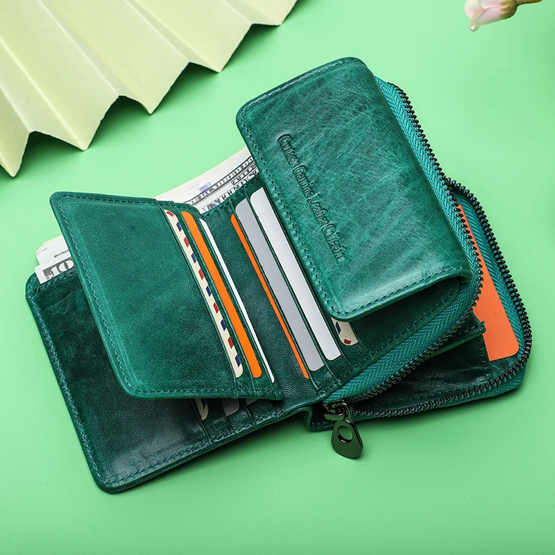 Leather Women Wallet Short Luxury Small Purse Zipper Coin RFID Blocking Card Holder Mini
