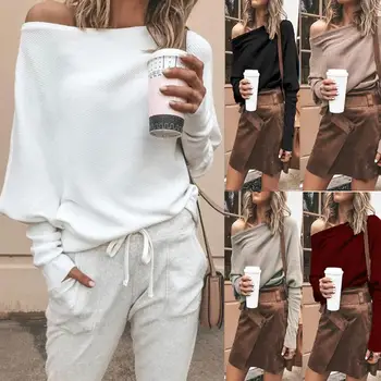 

Sweater Sexy Women Sweaters Solid Color Off Shoulder Long Sleeve Sweater Loose Knitted Pullover jumpers female streetwear jumper