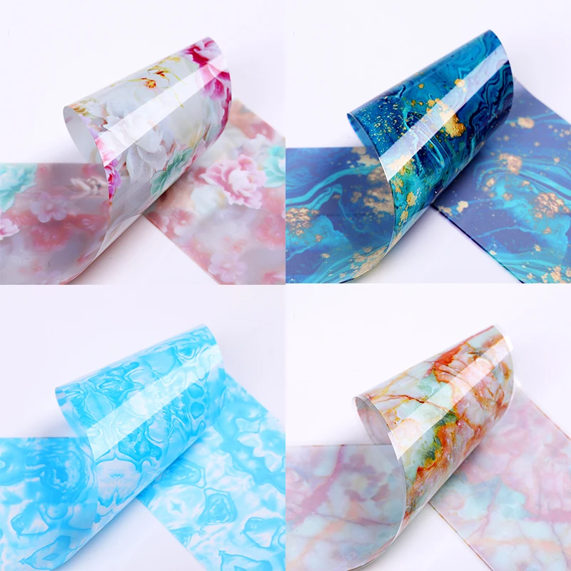 10 Pcs Nail Foils With Color Marble Flower Gilding Pattern Nail Transfer Foil Nails Art Decorations 4*20cm