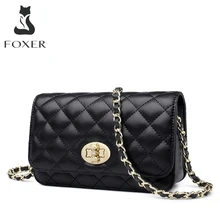 

FOXER Lattice Women Bag Designer Chain Shoulder Strap Bag Split Leather Female Classical Mini Crossbody Bags Lady Stylish Bags