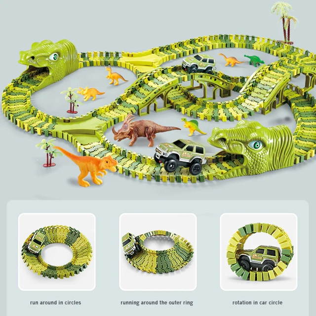 Dinosaur Electric Rail Car Children DIY Roller Coaster Puzzle Car Building Toy Boys And Girls Disassemble Dinosaur Paradise Toys 1
