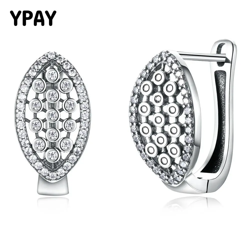 

YPAY Real 925 Sterling Silver Hoop Earrings for Women Vintage Leaf Design Earring Brinco Fine Accessories Jewelry Gift YME021