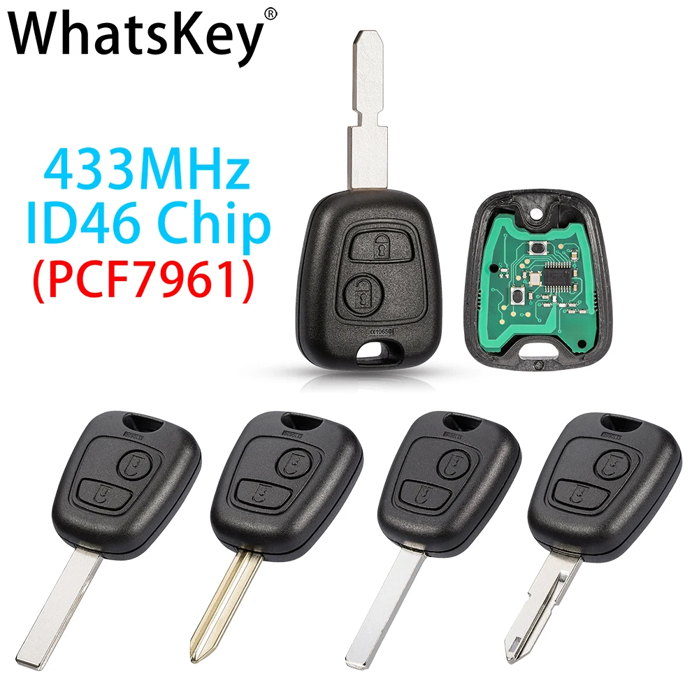 WhatsKey-llave remota de coche, 2 botones, 433Mhz, para Peugeot 307, 206, 407, Partner, Citroen C1, C2, C3, VA2/HU83, blade con chip ID46 PCF7961