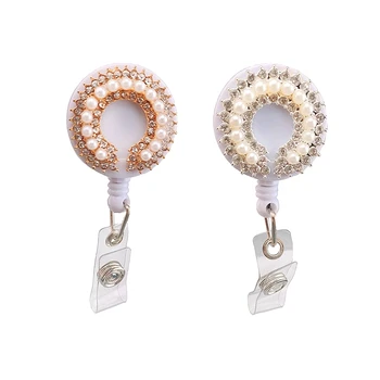 

3pcs/lot Pretty Pearl Rhinestone Nurse Badge Holder Retractable Reel Office Supplies