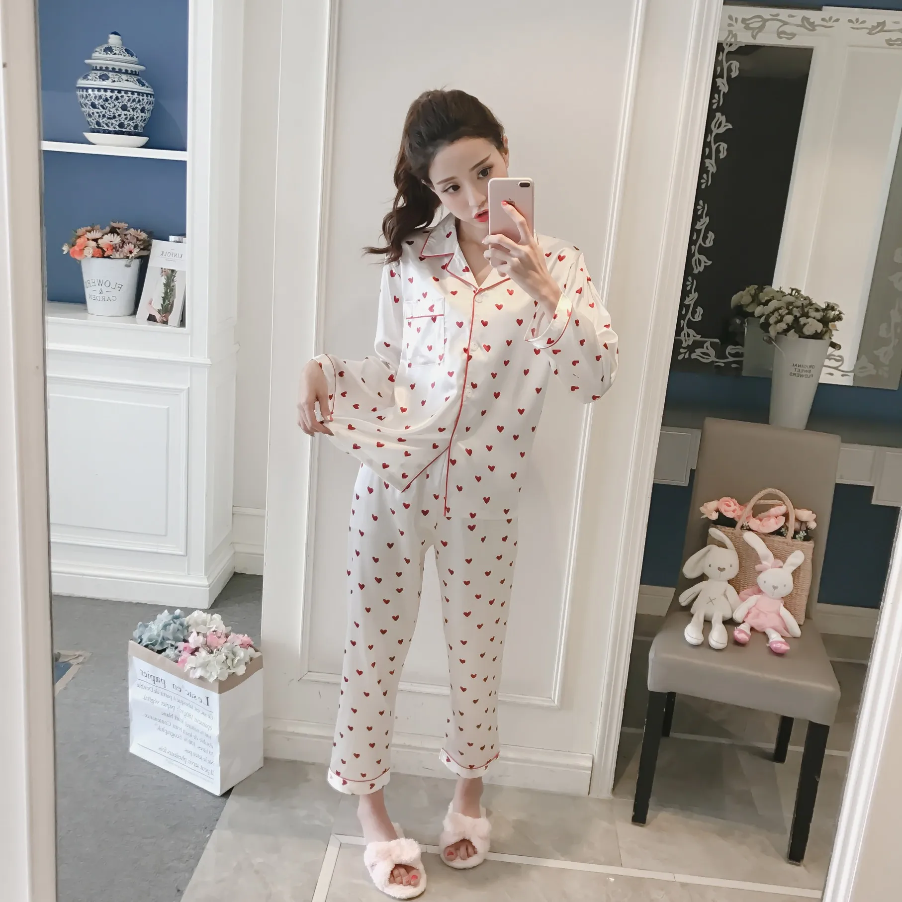 

Pijama Mujer Women Spring Stain Silk Pajamas Sleepwear Women Soft Cozy Satin Nightgown Pajama Sets Sleep Sleepwear Full Sleeve
