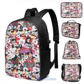 

Funny Graphic print Haikyuu Kuroo Collage USB Charge Backpack men School bags Women bag Travel laptop bag
