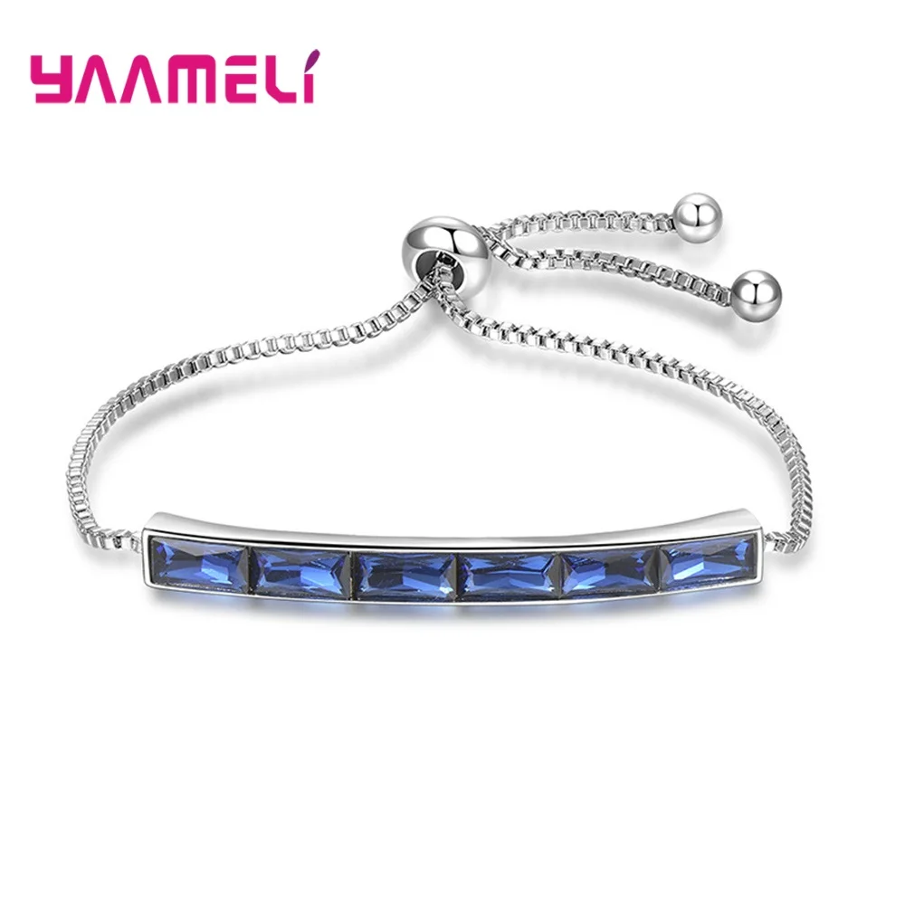 S925 серебряные ювелирные изделия класса браслеты сверкающие принцесса огранки квадратные кубический цирконий Амулеты с коробкой цепь Регулируемая цепочка-браслет